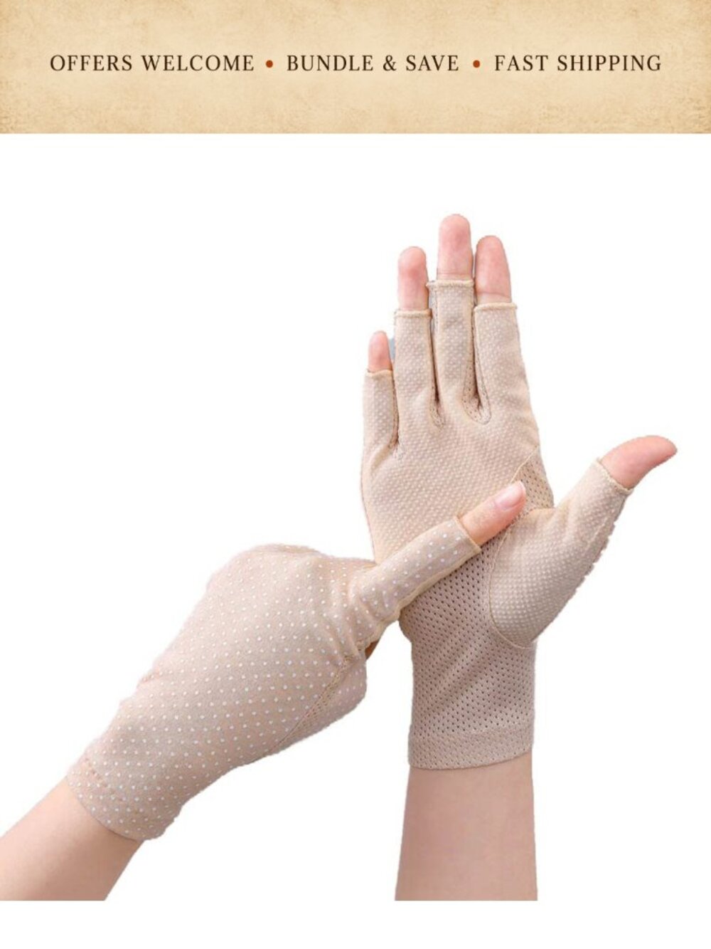 Cotton Fingerless UV Protection Gloves Anti Slip Driving Fishing